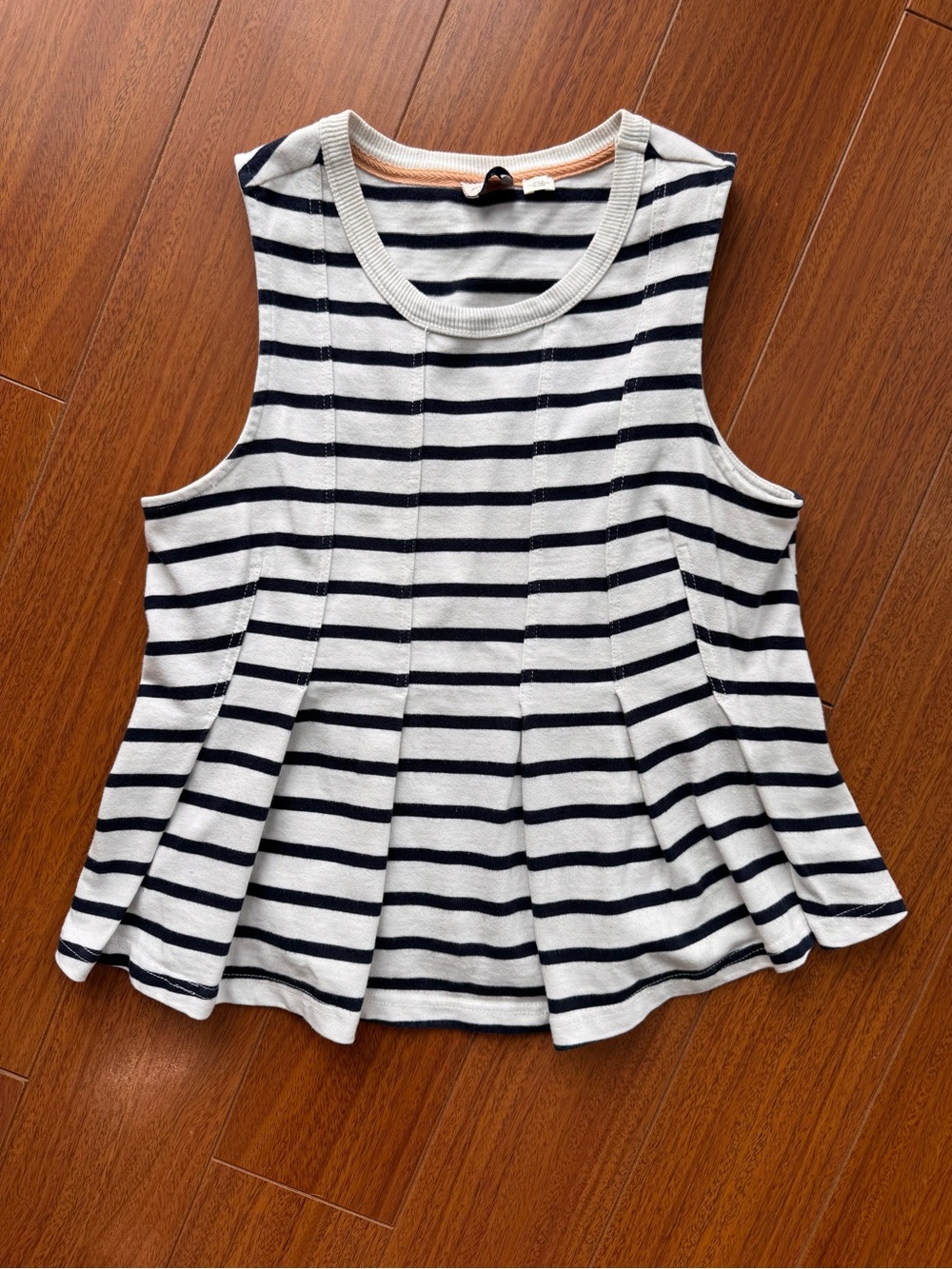 Anthropologie Women’s Sleeveless Navy White Striped Peplum Nautical CottonTop XS